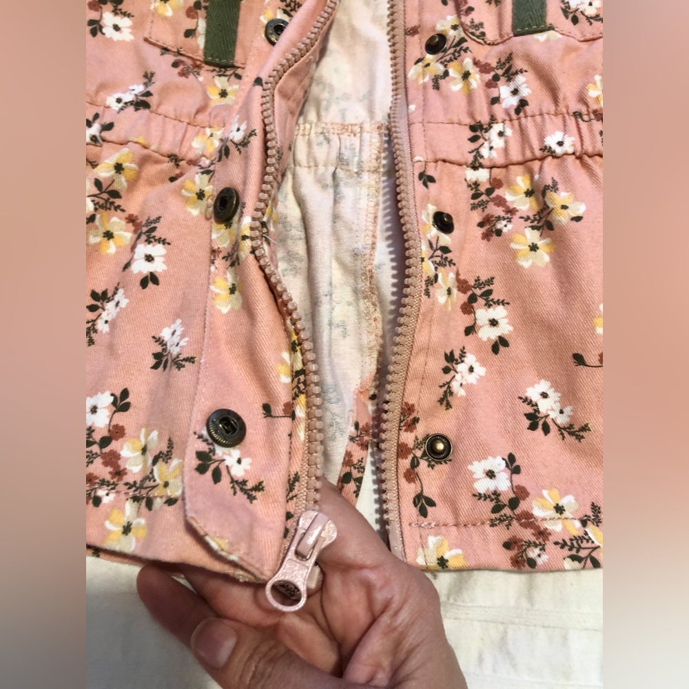 Nannette Baby 18 MO Pink Hooded zip up Floral Cotton Raincoat light Jacket - Picture 6 of 9